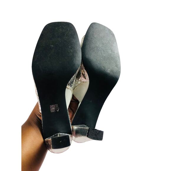 Women’s Mules Size 11 Silver Snake Embossed Slides Heels Sandals Metallic Chic - Picture 8 of 8